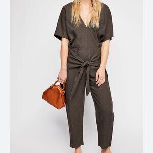 Free People Linen Blend Front Tie Jumpsuit  "Shining Sun"